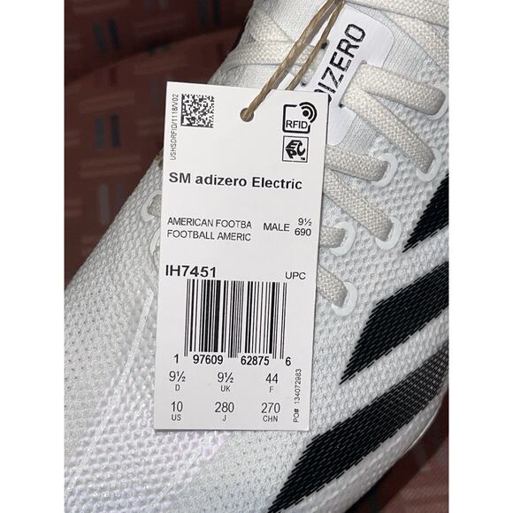 New Men’s 10 Adidas ADIZERO ELECTRIC+ FOOTBALL CLEATS White/Black IH7451